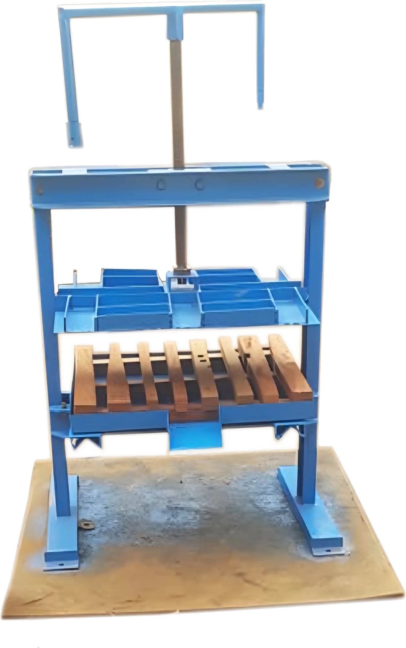 Manual screw presser with blue frame and slatted base