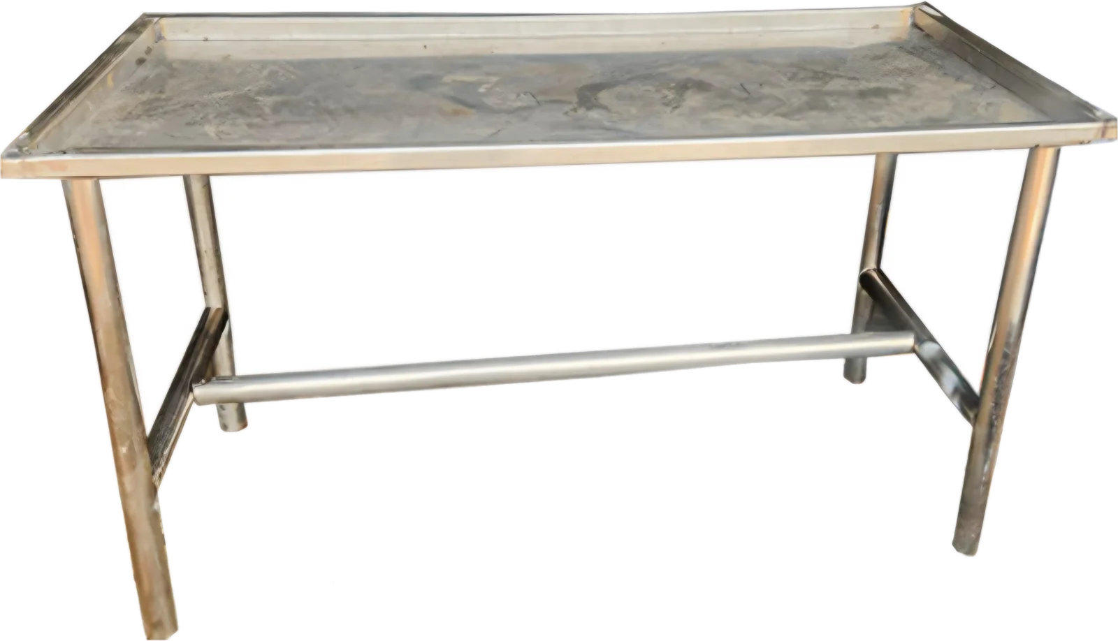 Stainless steel work table with raised edge and tubular frame
